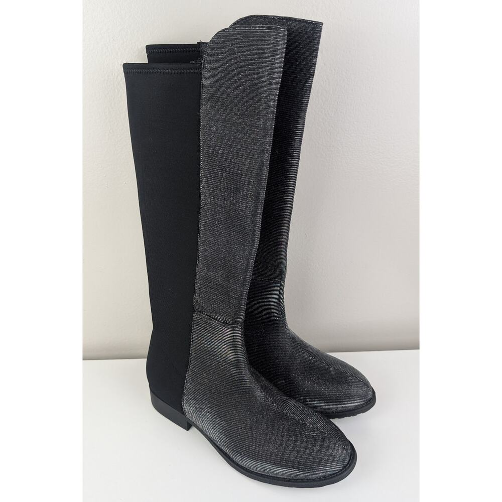 Stuart Weitzman 5050 Shimmer Riding Boots Black Metallic 4 US